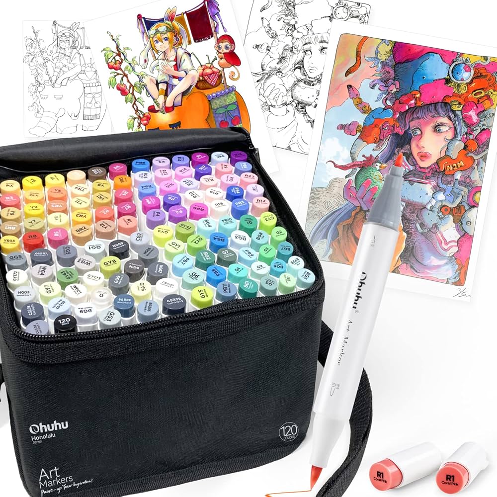 Ohuhu マーカー 筆タイプ120色121本 筆・細字 Honolulu B Ohuhu