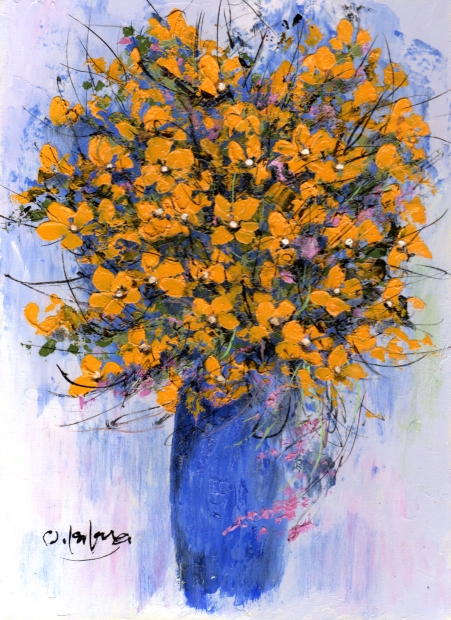 油絵の絵画で柿田治が描いた花の絵の油絵「黄色い花」を購入