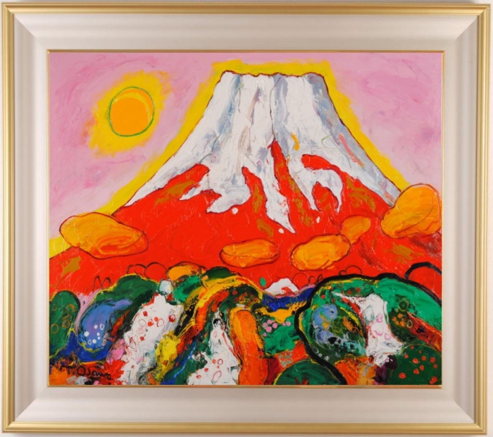 赤富士の絵画を油絵で描いた大沢武士の富士山の絵「赤富士・39」をご購入