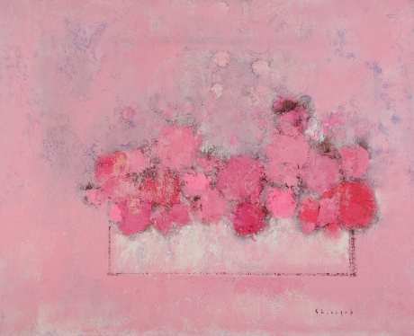 花の絵画を油絵で描いた篠崎晴夫の花の絵「ピンクの薔薇」をご購入