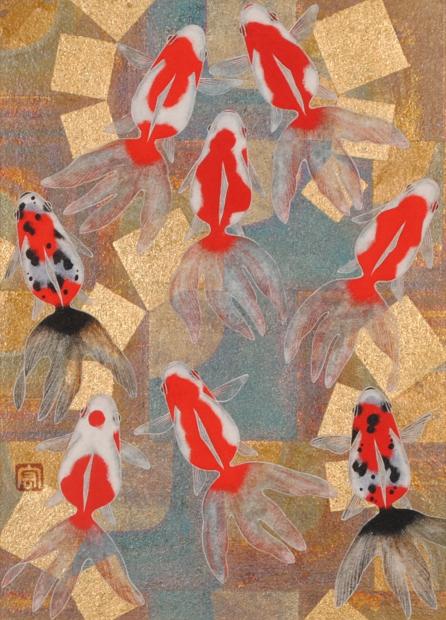 日本画の絵画で山本宏幸が描いた和の金魚の絵「游」を通販で販売