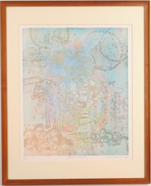 長谷川彰一が銅版画で制作した抽象画の絵画「光の庭園」を通販で販売