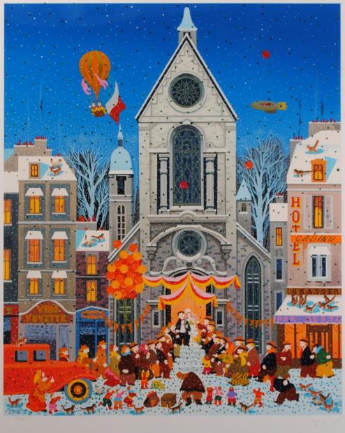 美品】額縁付き ヒロヤマガタ フォギーディウェディング サイン有 絵画