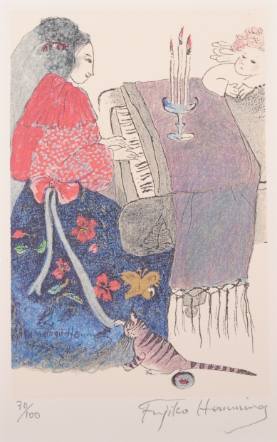 インテリアの絵画をリトグラフの版画で制作したフジ子・ヘミングの