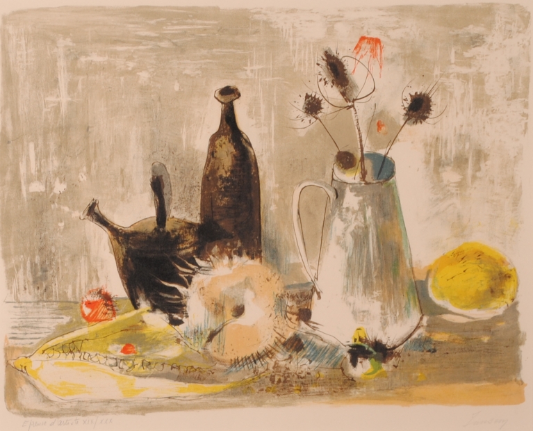 ジャン・ジャンセン 「ひまわりのある静物」 /リトグラフ/直筆サイン