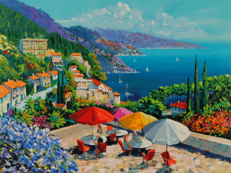 海の絵をシルクスクリーンの版画で制作したケリー・ハーレムの海の絵