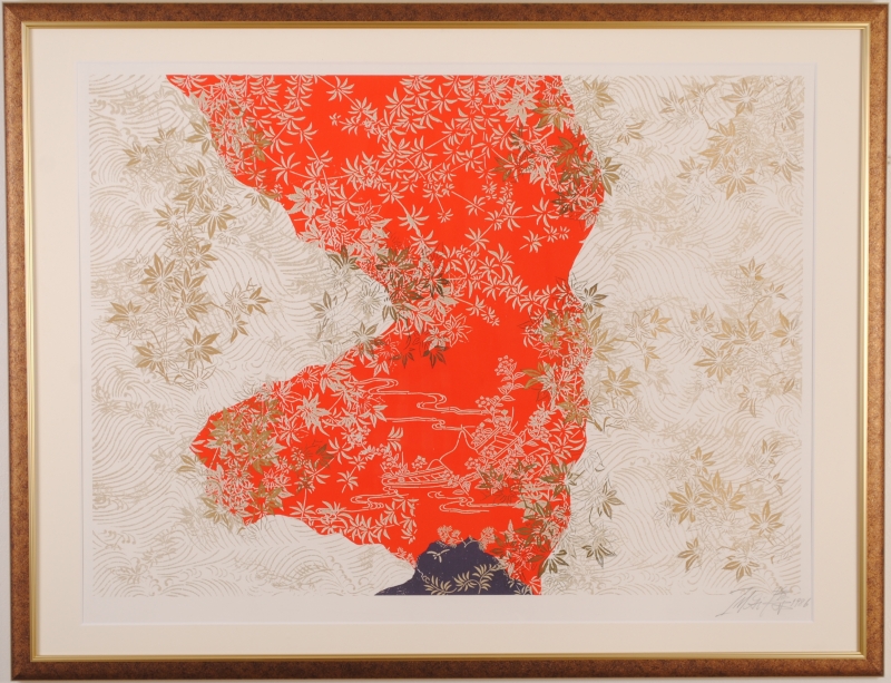 今井俊満がシルクスクリーンの版画で制作した和のインテリアの絵画