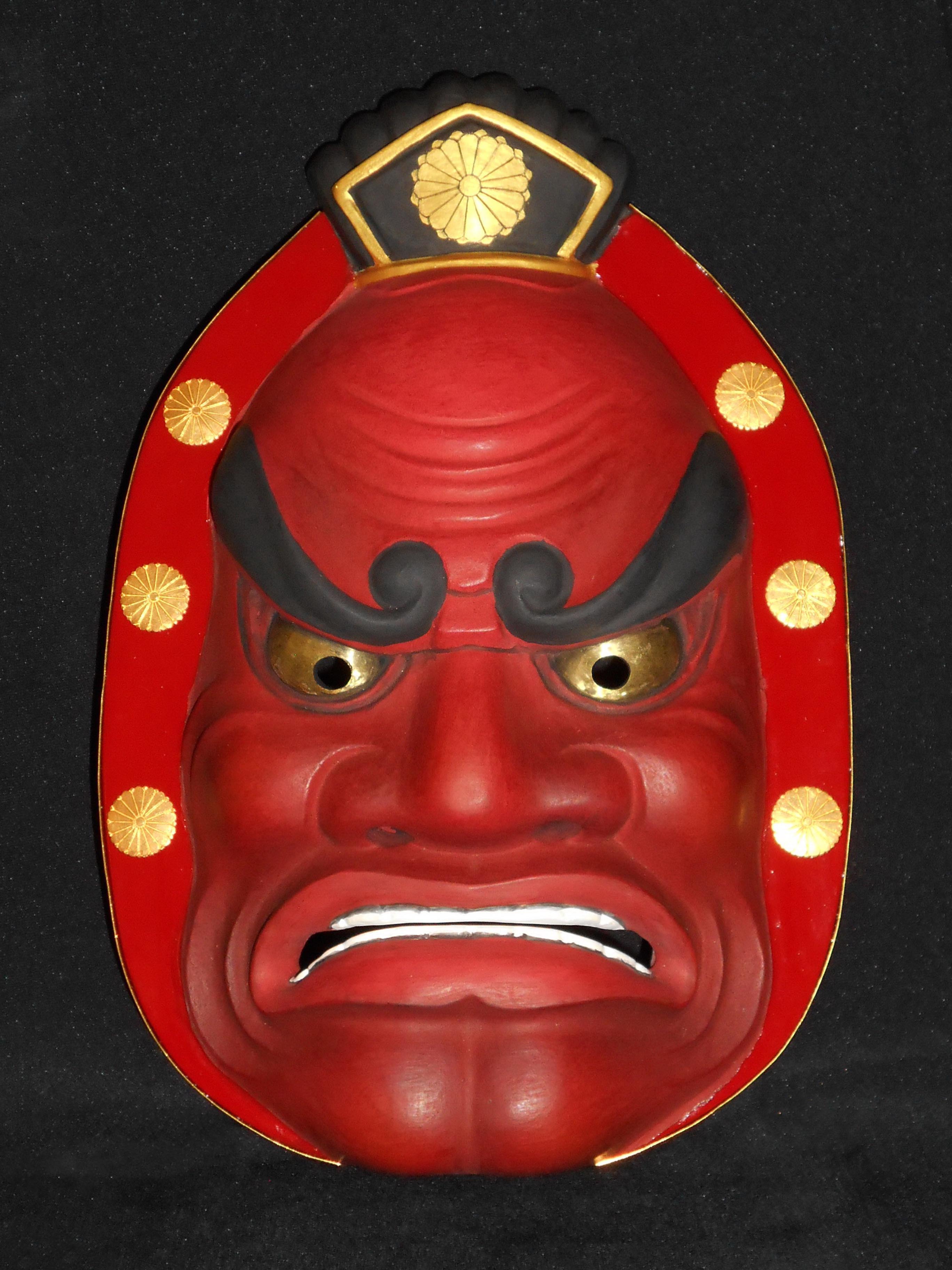 お面 能面 神楽面 仁王 仏具 鬼 男 赤 工芸品 渦 金剛力士 壁掛け