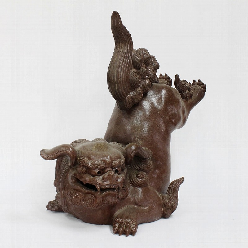 優品‼ 備前名工! 藤原陶斎 作『獅子置物』細工物 高19.5㎝ 横