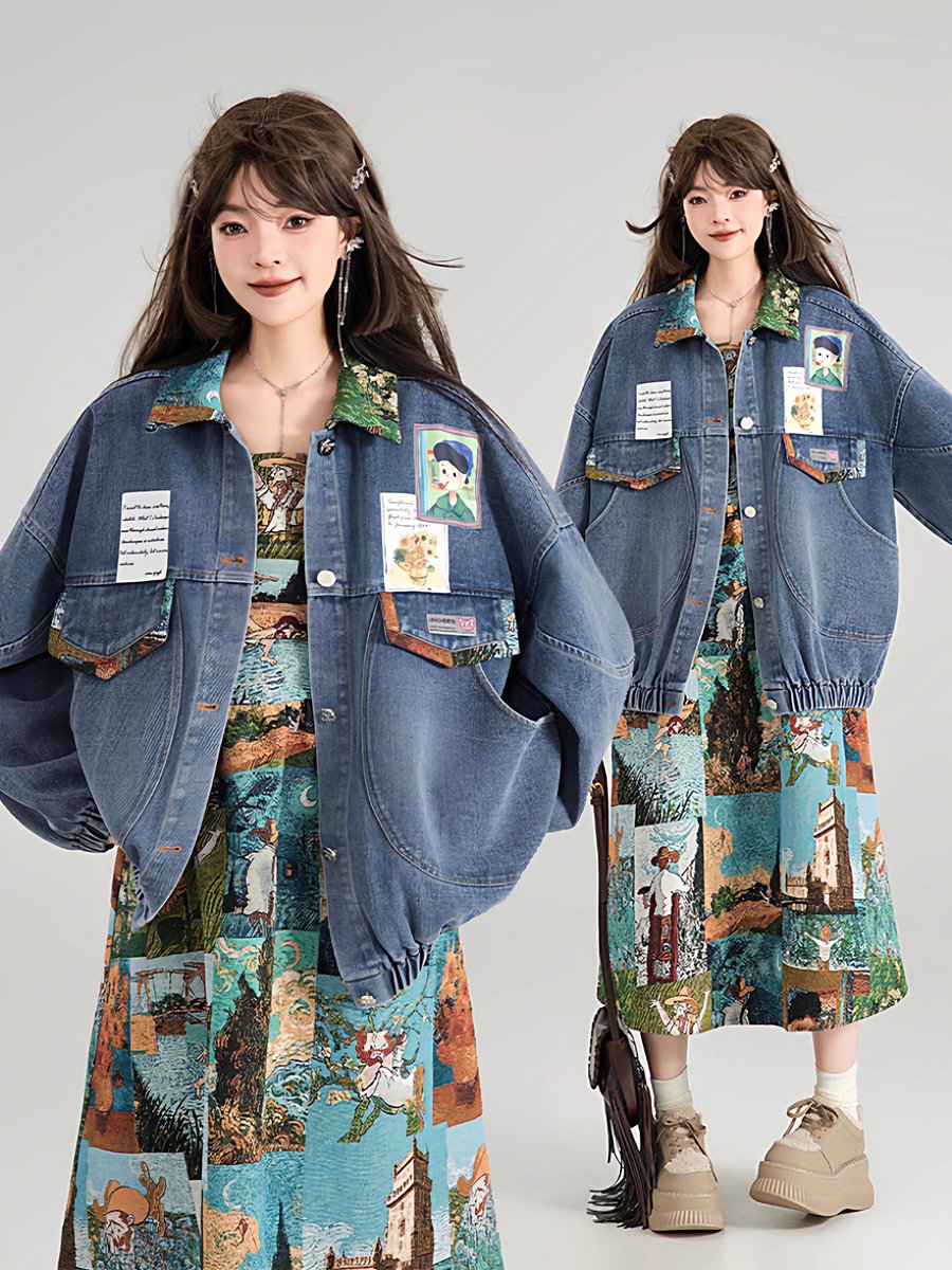 油彩画　ホットコーヒーとデニムジャケット