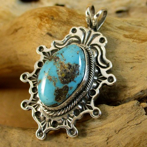 ナバホ族：Bo Gary Reeves ペルシアン ターコイズ ペンダント トップ