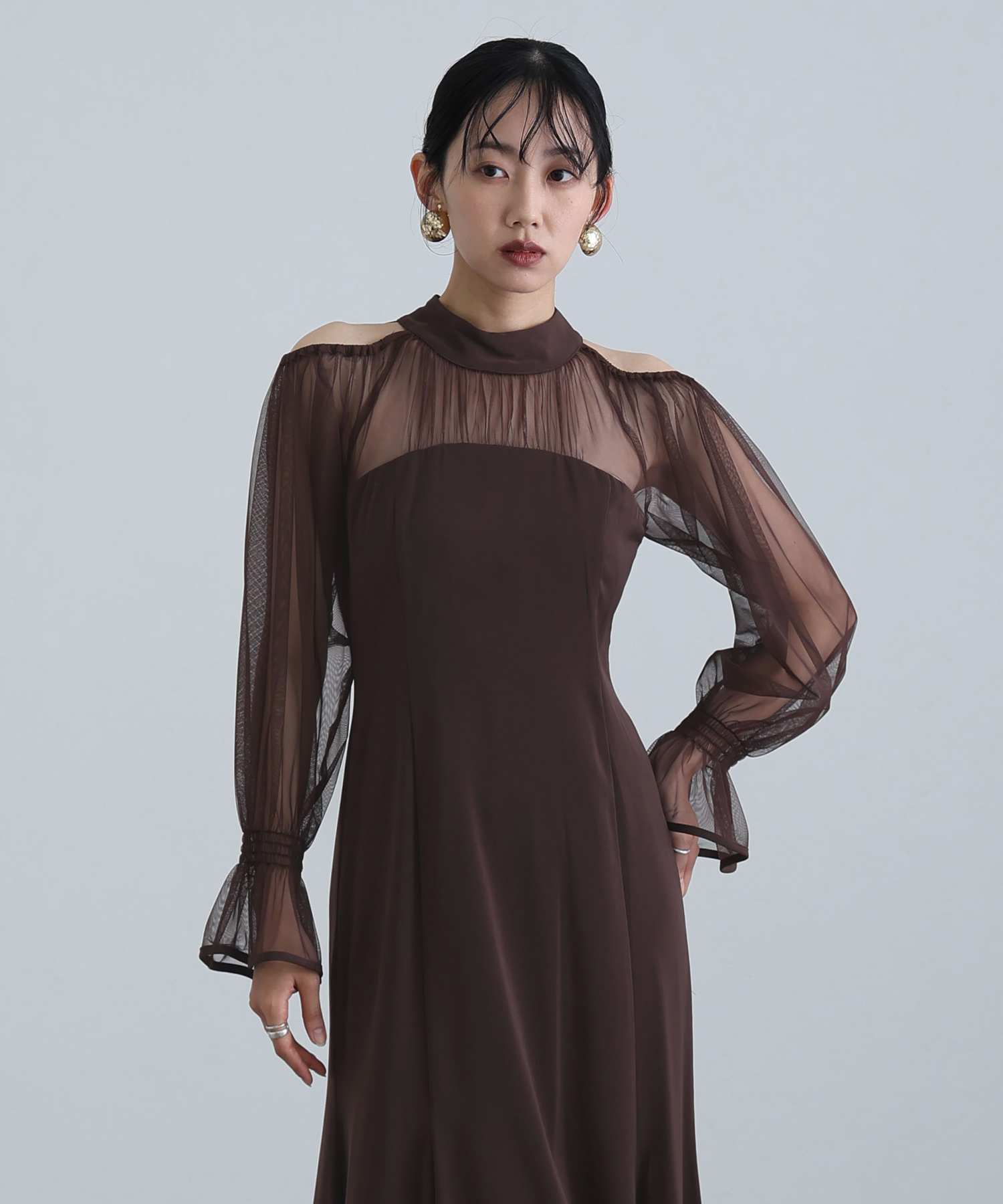 カットアウトマーメイドドレスワンピースブラウンSサイズ