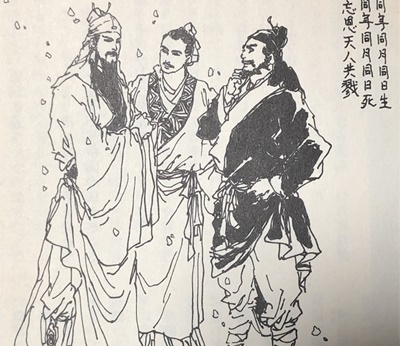 三顧の礼関羽・張飛・劉備三国時代の人物物語水墨画 三顧の礼 関羽・
