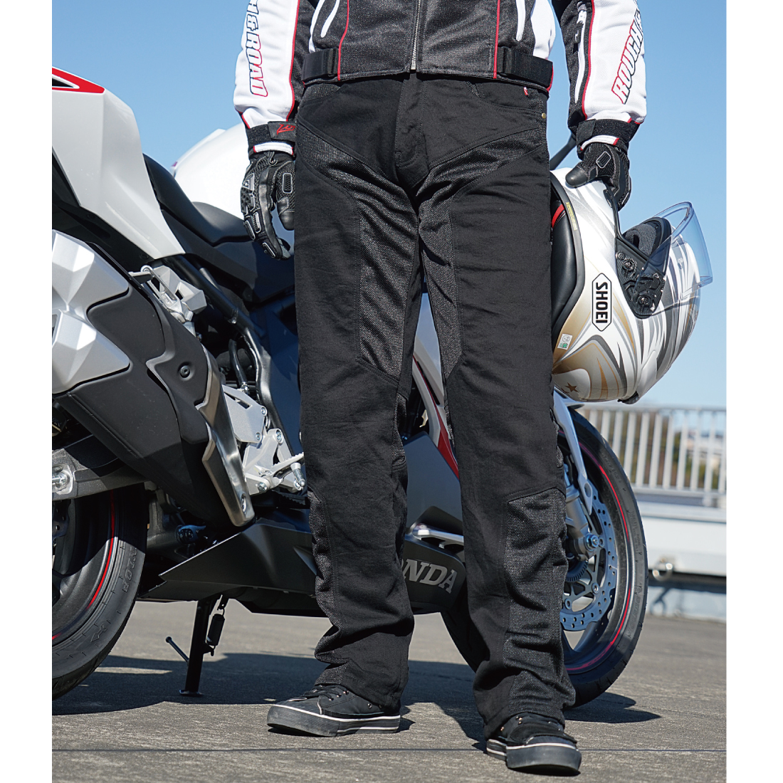 RR7509LF ハーフメッシュストレッチブラックデニムパンツLF | ラフ＆ロード