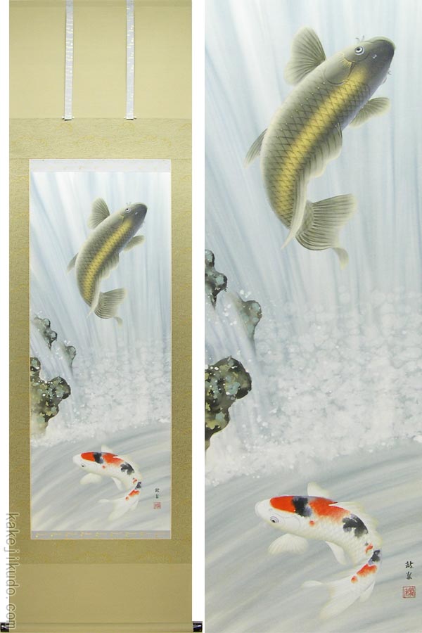 真作】掛軸 仲田龍安 金魚 人気画家 精密描写 共箱入 O174 真作】掛軸