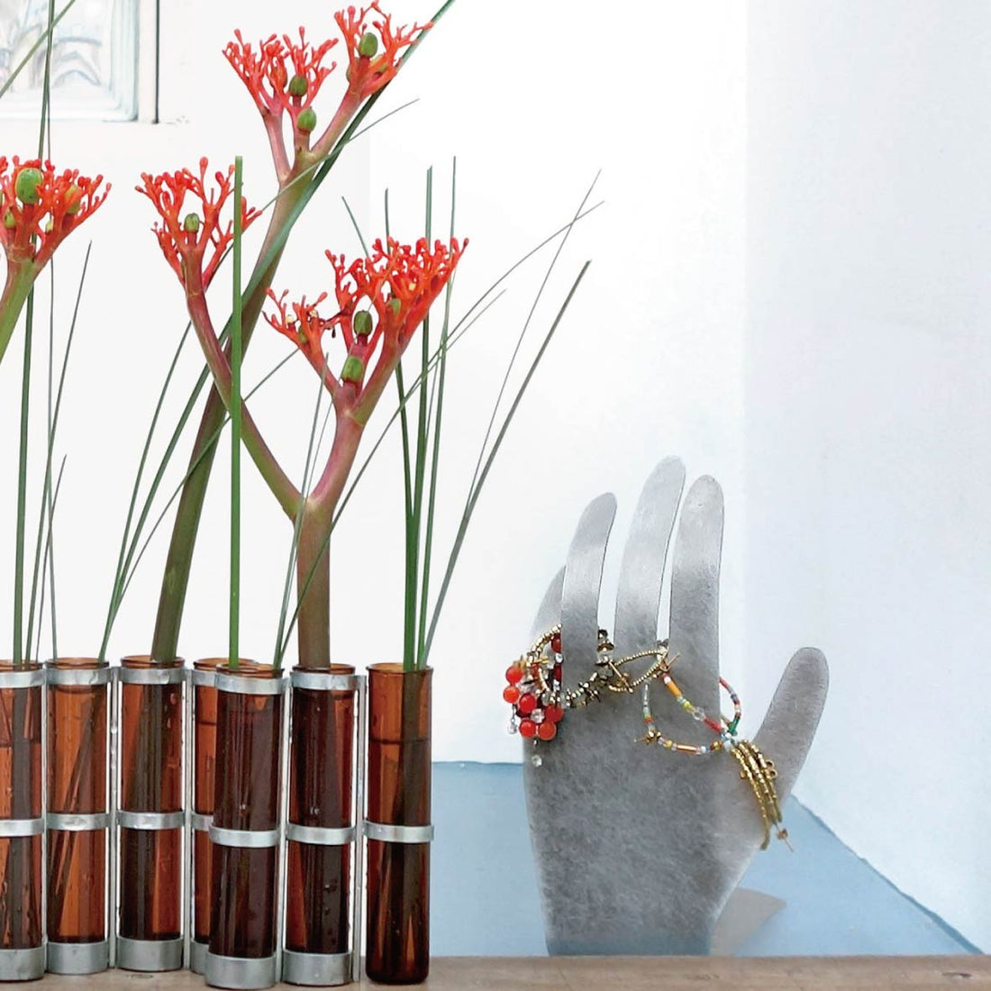 清朝瑠璃8面取り蜻蛉耳付き花入れ