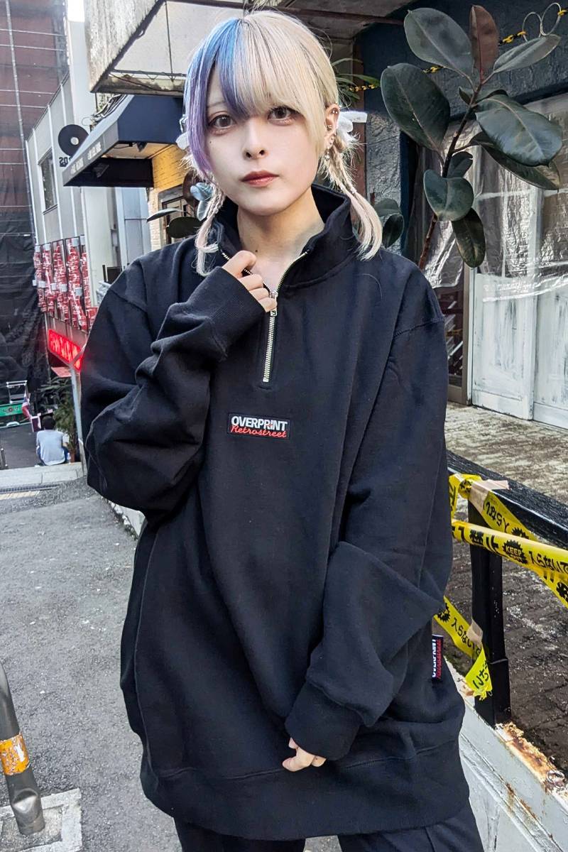 over print (オーバープリント) PIZZA PRICE BOX LOGO Half Zip