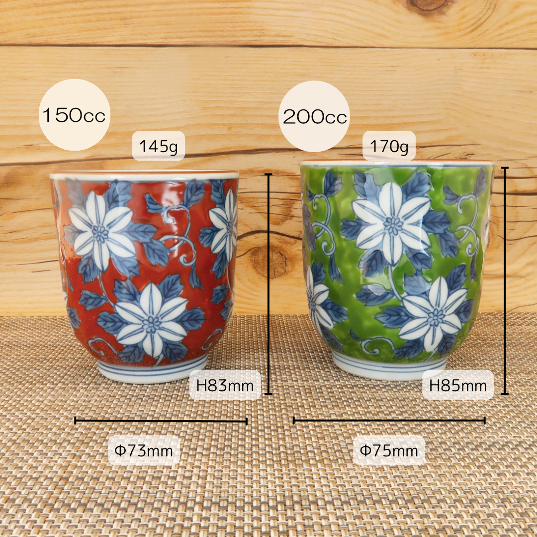 湯呑（湯飲み茶碗） 有田焼 波佐見焼 錦鉄仙花湯呑（小・赤/大・緑