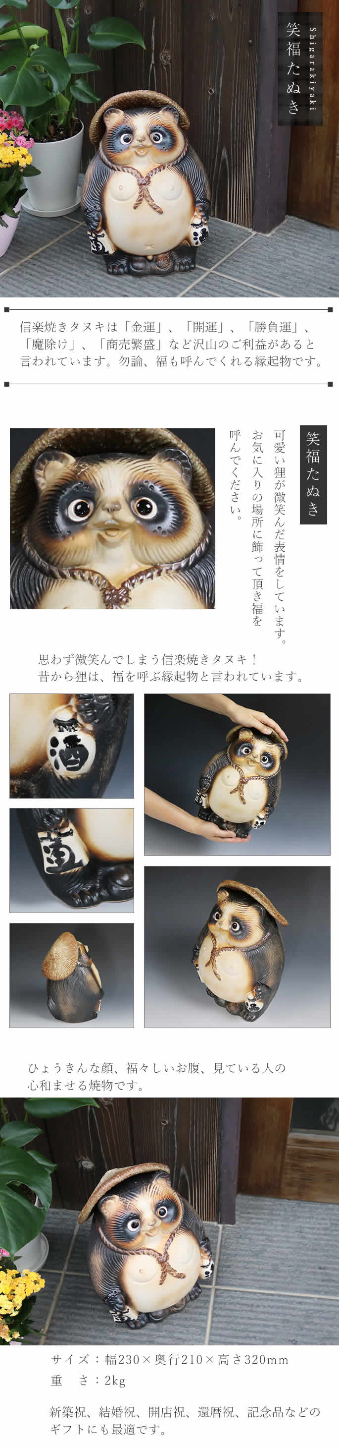 信楽焼 笑福狸 たぬき タヌキ 狸 開運 縁起物 可愛い 陶器 商売繁盛