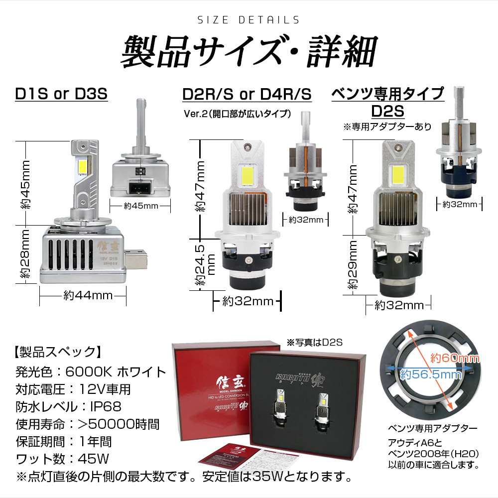 ☆只今SALE開催中！ 純正HID用 LED化キット 加工なし D1S D2S D2R D3S