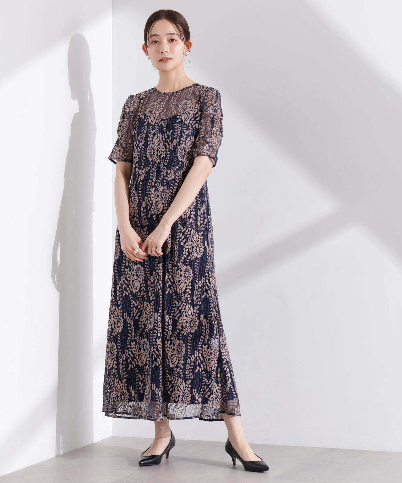 kaene / 配色 レース エプロン ワンピース