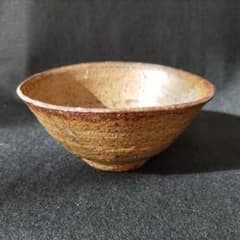 小林東五 伊羅保茶碗 茶道具 中古品 ホツ（小さな欠け）あり ご飯茶碗