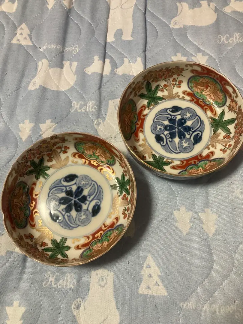 古民具 骨董工芸古伊万里 絵付冨長貴春銘三つ鉢木箱付