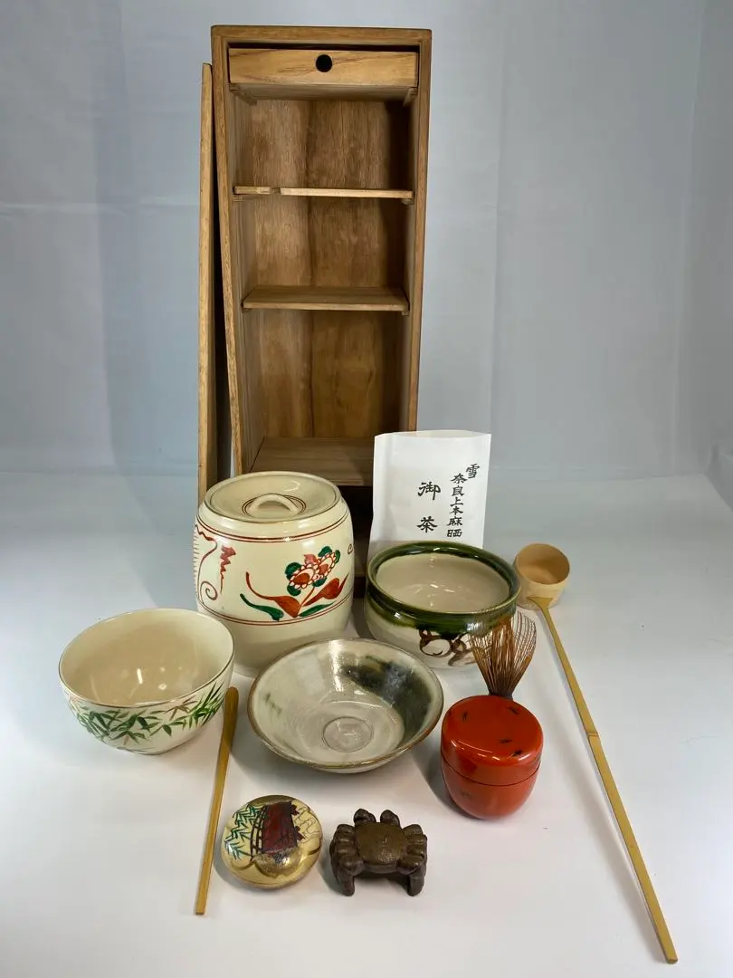 茶道具 白木茶通箱 肩衝茶入 真塗棗 漆器 漆芸 陶芸 抹茶 茶器 美品 です。