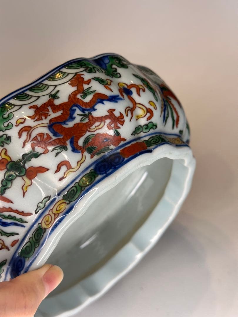 中国 大明嘉靖年製 五彩龍文 筆洗 古陶磁 文房具 骨董品