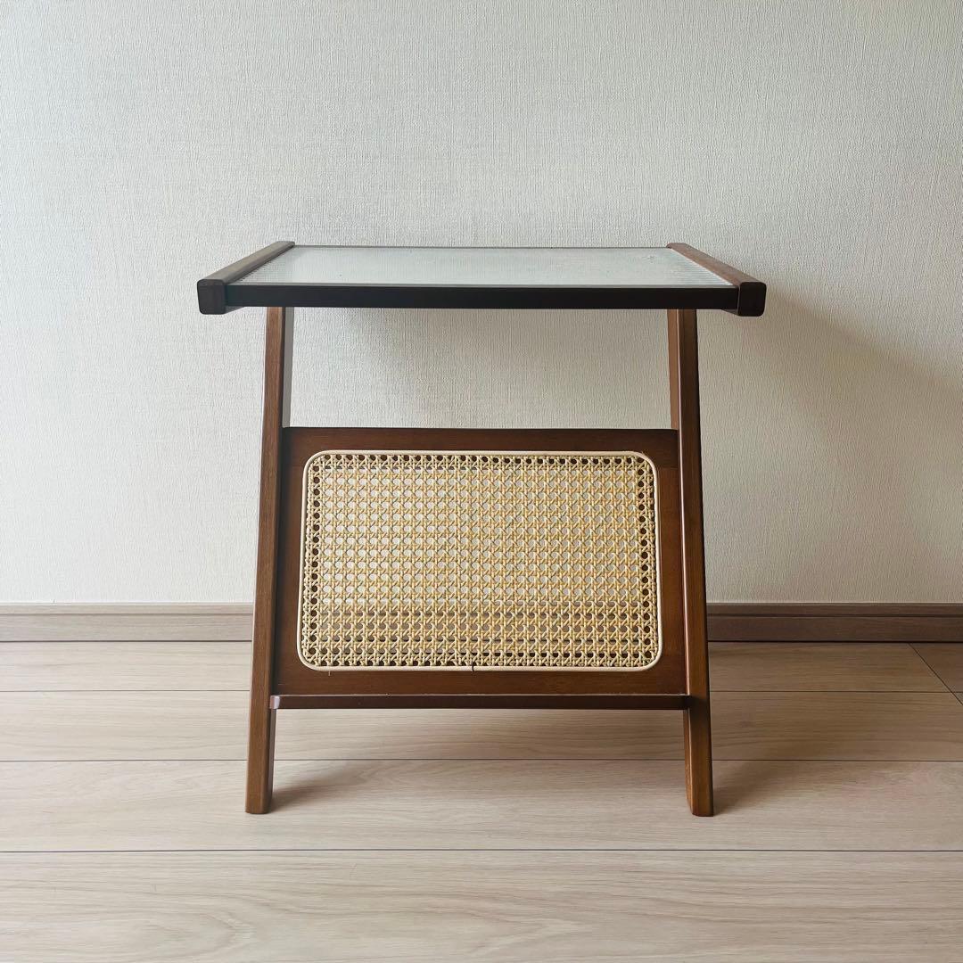 木製ブラウンサイドテーブル ガラス天板 木製ブラウンサイドテーブル