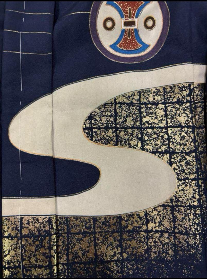 七五三　3歳男の子　着物・袴セット　紺系　五つ紋　富士山　兜　日本製　新品