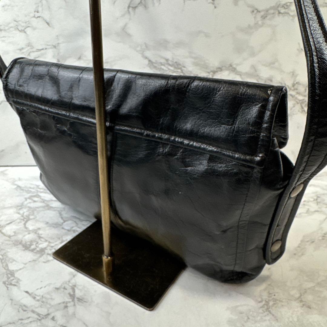 courreges クレージュ フランス製 本革 レザー ショルダーバッグ 黒