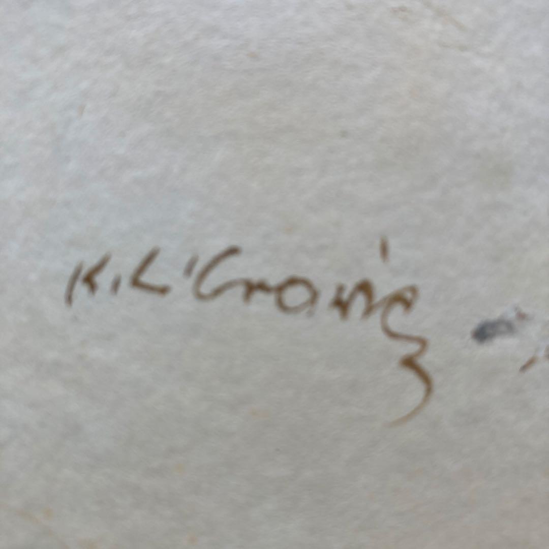 K.L.Crone￼「小鳥と少年」仮題　水彩画額￼約70×63絵￼62×46cm