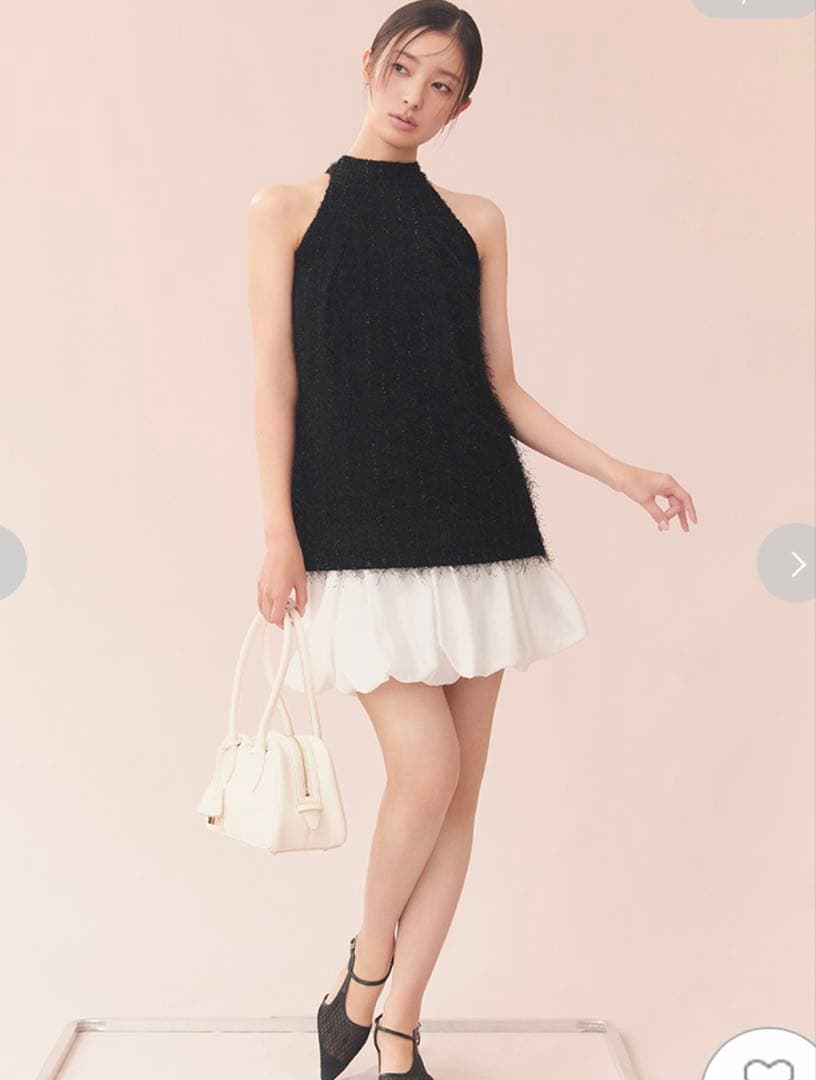 【FRAY I.D】フリンジジャガードホルタートップス　ブラック　BLK