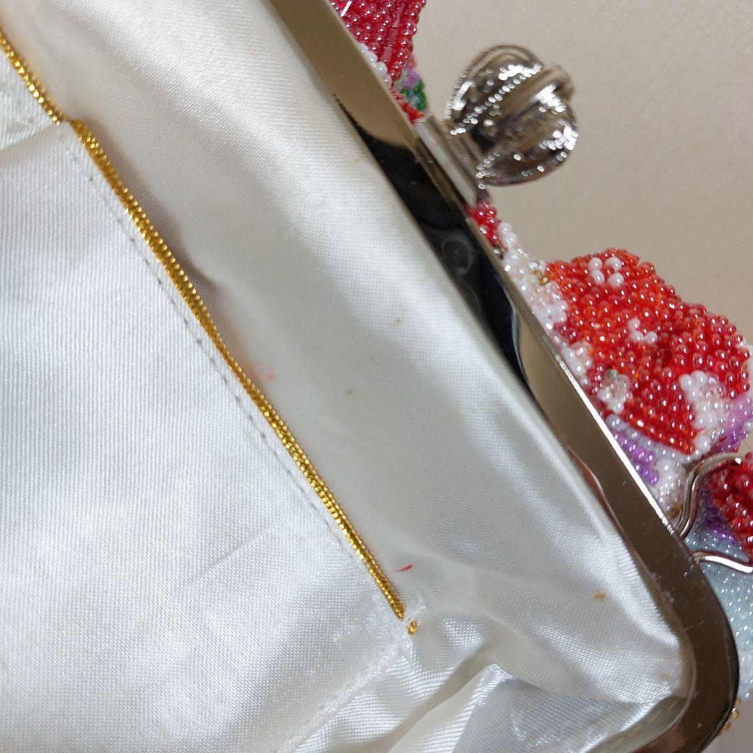 手刺本刺繍　和装　成人式　浴衣　ビーズ花柄バッグ　扇子
