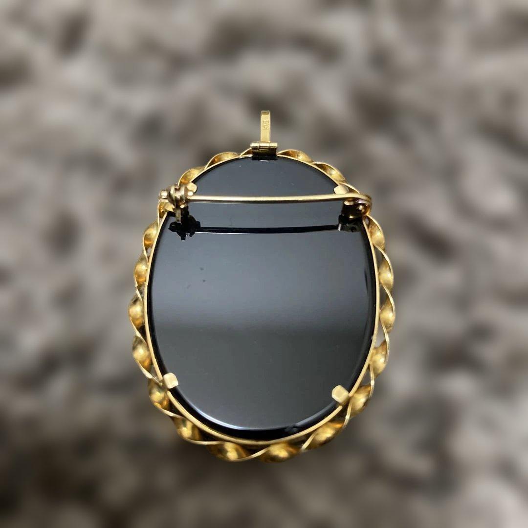 K18 カメオ メノウ ヴィンテージ 瑪瑙 ブローチ ネックレストップ