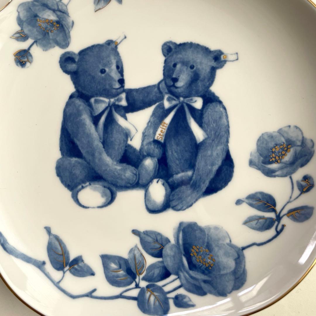 超美品Steiff シュタイフ マイセン コラボ グリーンテディベア 皿付き