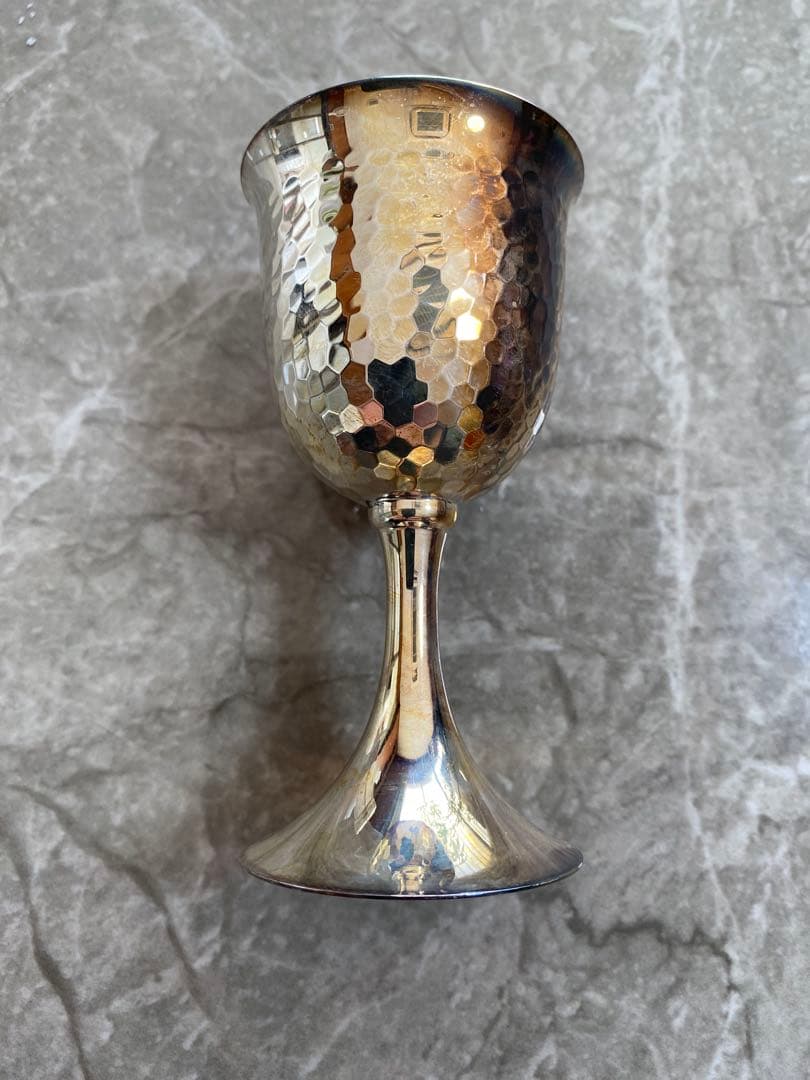 人間国宝　鍛金家 奥山峰石　銀製グラス silver杯 鎚目打ちワイングラス