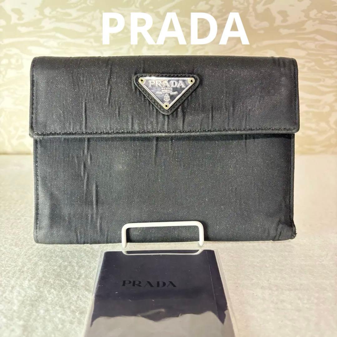 PRADA プラダ テスート ナイロン 二つ折り 財布 三角プレート ブラック