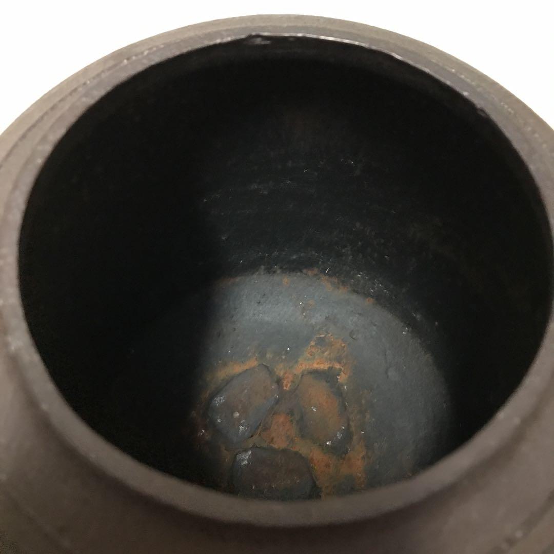 住吉地紋 筒釜 釜師 山本閑浄作 釜環付 お茶道具 鉄釜 古今和歌集 木箱