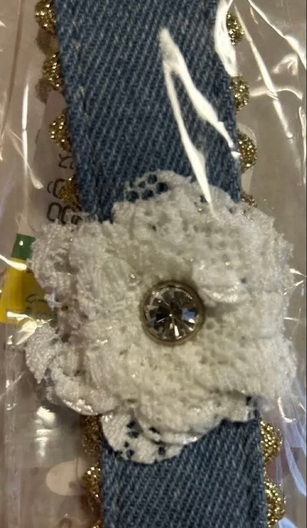 デニム犬用ベルト ホワイト花モチーフ 3本