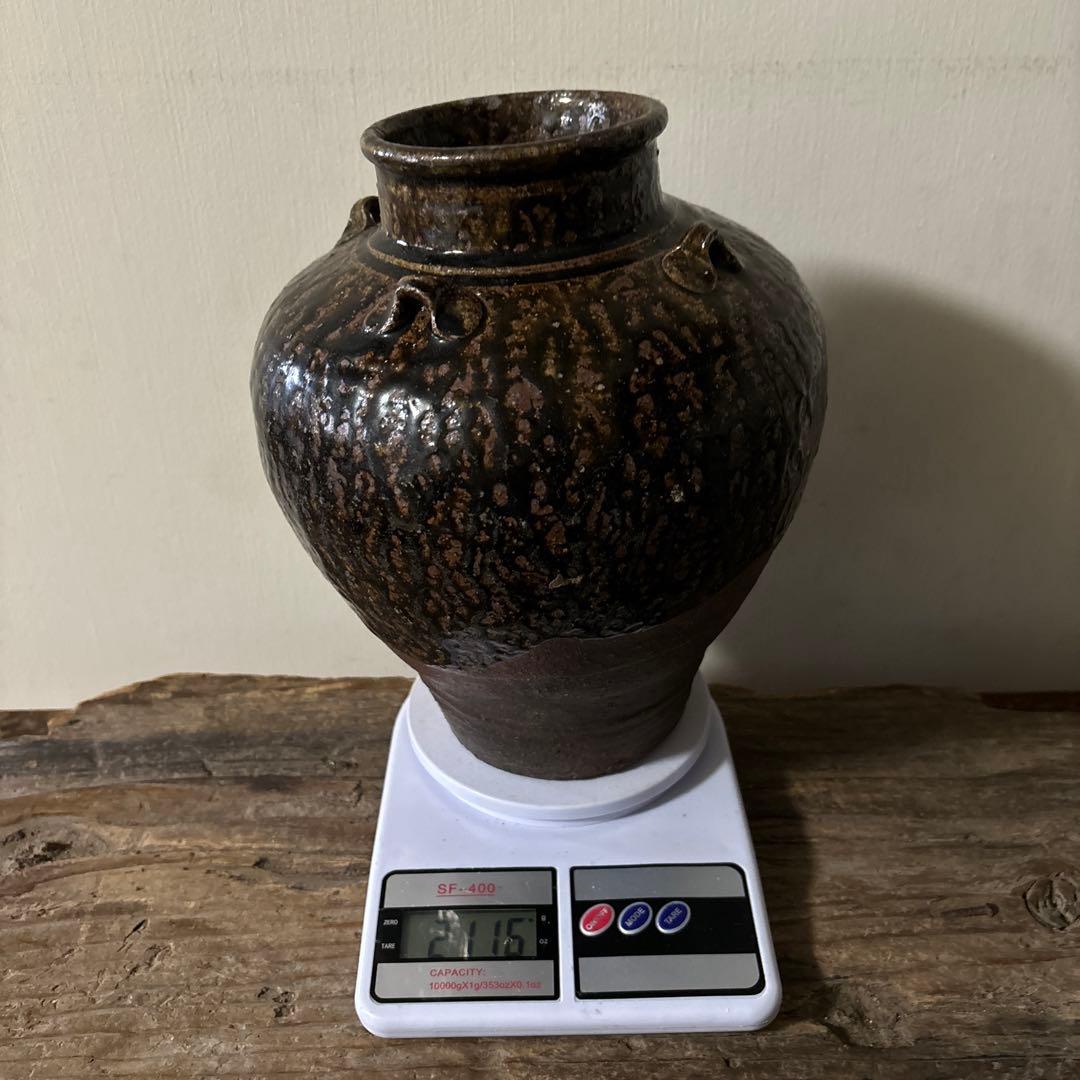 古丹波壷(江戸時代頃) 飴釉葉茶壺　古道具　古備前　古信楽　検:李朝　呂宋壷