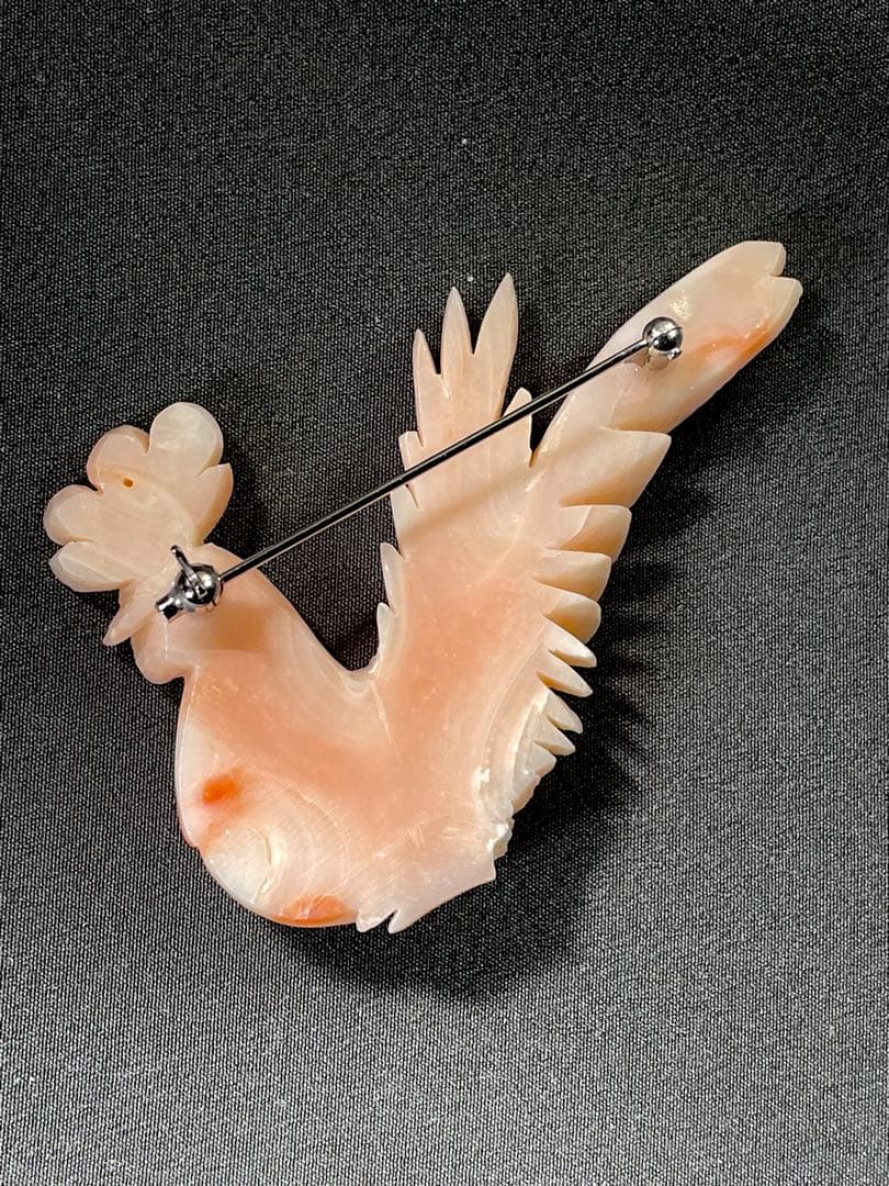 珊瑚/ブローチ/さんご/鳥彫刻/サンゴ Hー98