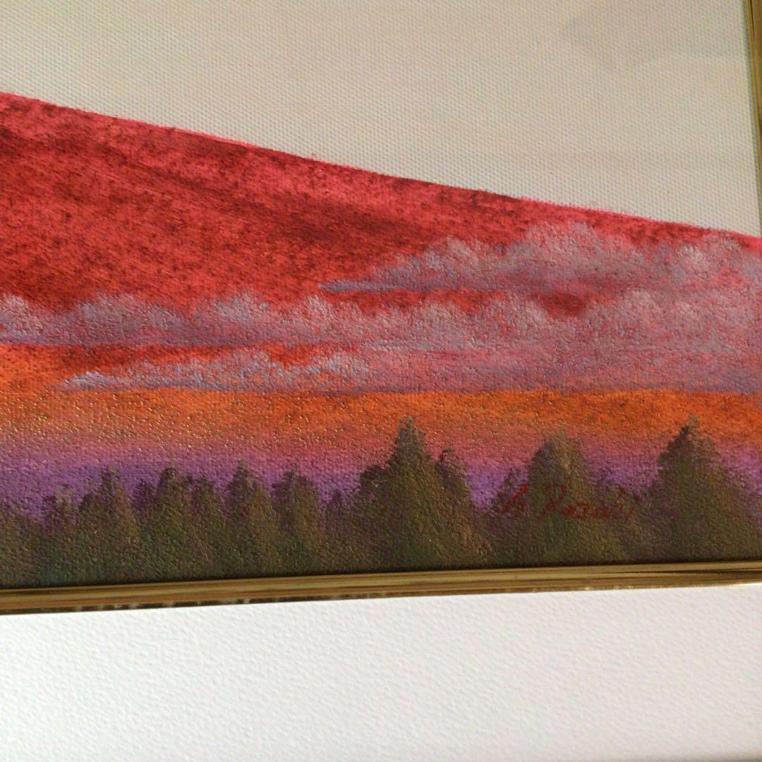 No5177 額装　油絵　流月真一　「赤富士」　Mt.FUJI 油彩画　送料無料