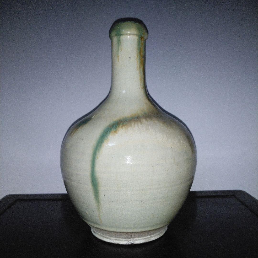 NO611 会津本郷焼　緑釉流し掛け徳利