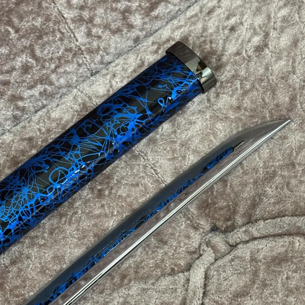 【重厚／美麗】模造刀 大刀 木製鞘 漆黒×流転青 観賞用 コスプレ 撮影用
