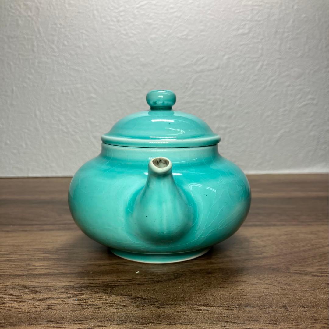 珉平焼 青釉 ティーポット 急須