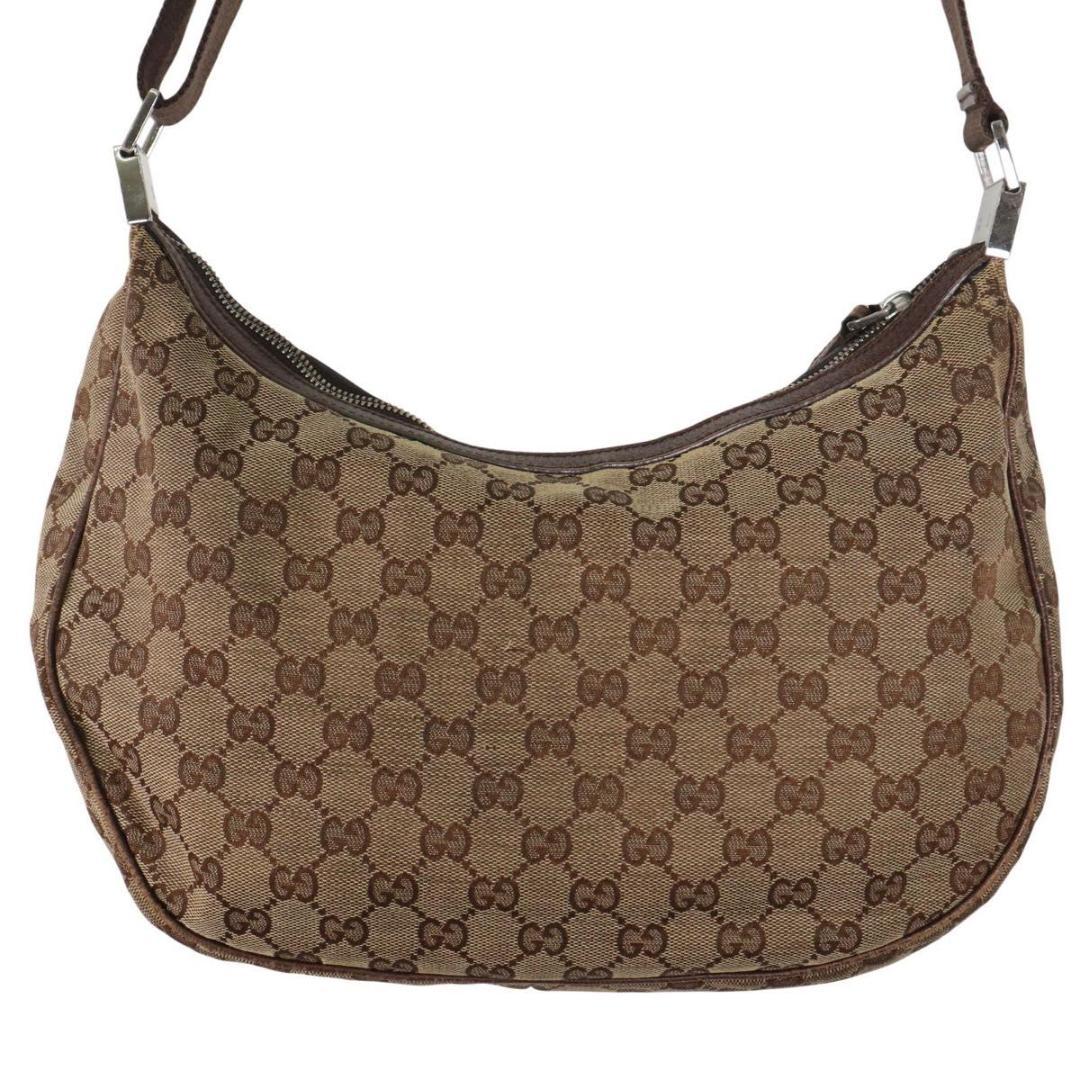GUCCI グッチ GGキャンバス ハーフムーン　ワンショルダーバッグ 金具　茶