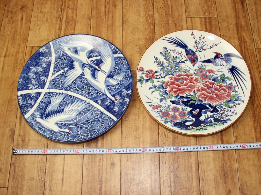 大皿 飾り皿 『花鳥図（口径36cm）』＆『鶴（口径37cm）』2枚セット