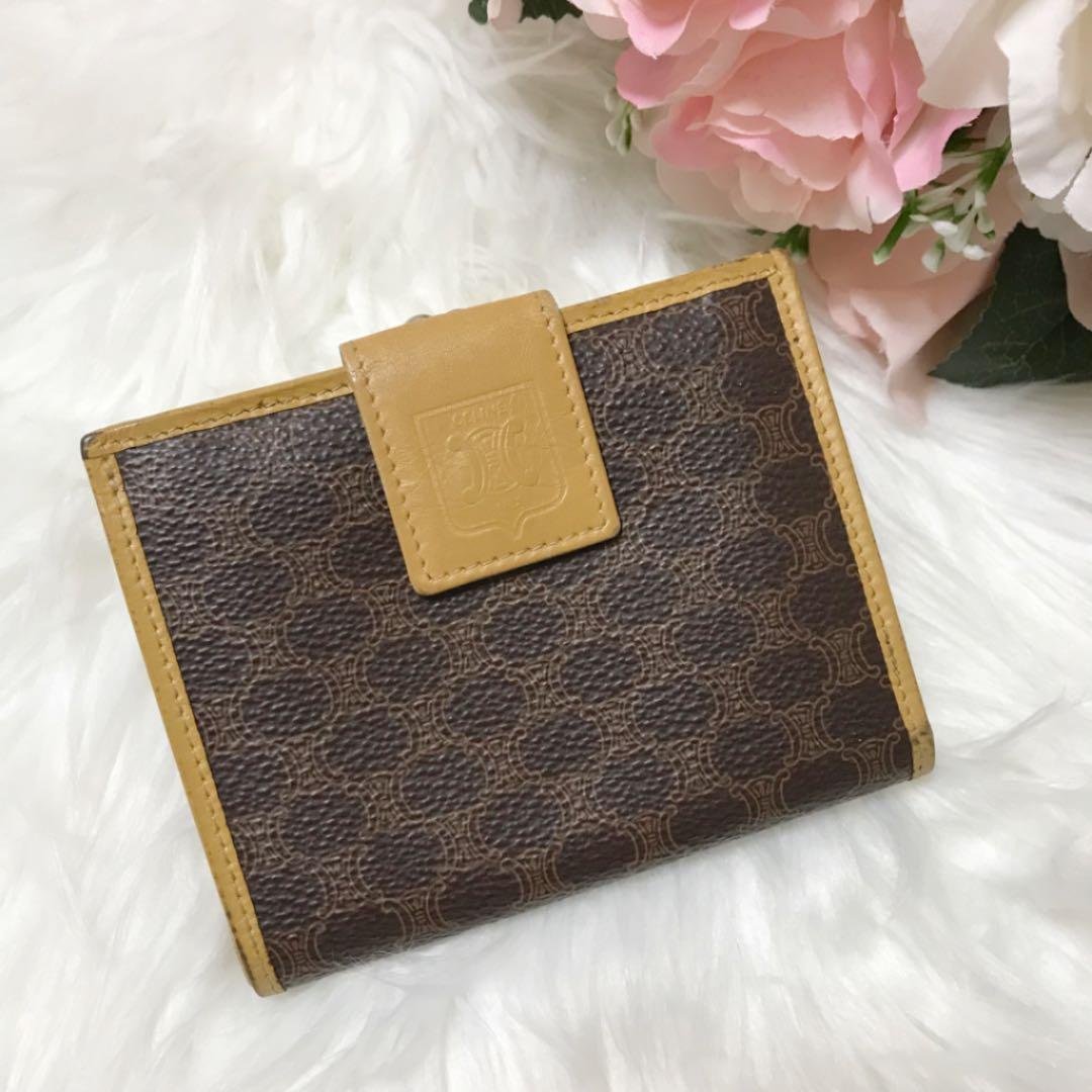 CELINE セリーヌ マカダム柄 トリオンフ がま口 二つ折り財布